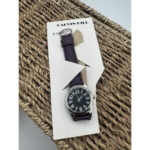 VTG Calvin Hill Womens Watch Black Face Purple Band Silver Tone Wristwatch New
